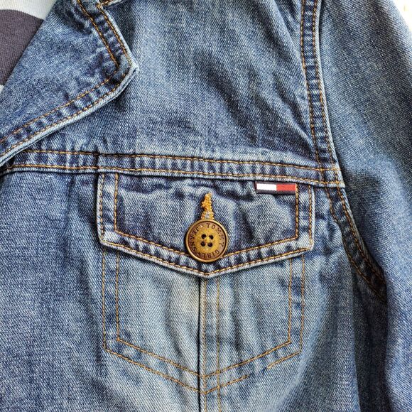 Tommy Hilfiger Y2K Vintage Womens Denim Blue Jean Jacket Large Pockets Flag Logo - Picture 6 of 12